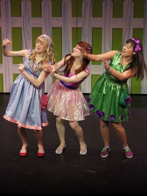 Pictured: Lora Nicolas, Laura Weiner, Madison Turner in the Off-Broadway Alliance Award-winning production of StinkyKids the Musical at Vital Theatre (photo by Steven Rosen).
